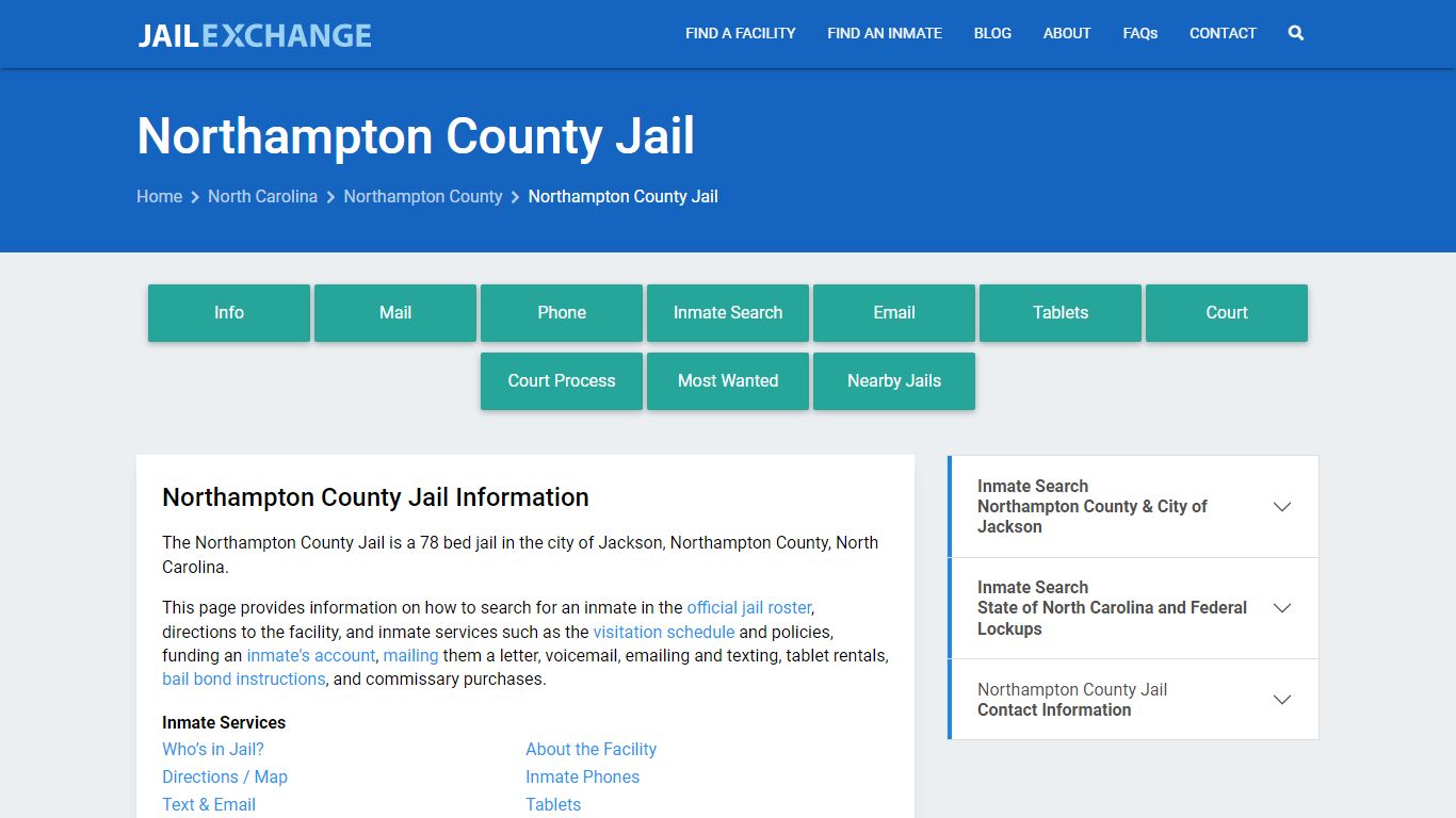 Northampton County Jail, NC Inmate Search, Information