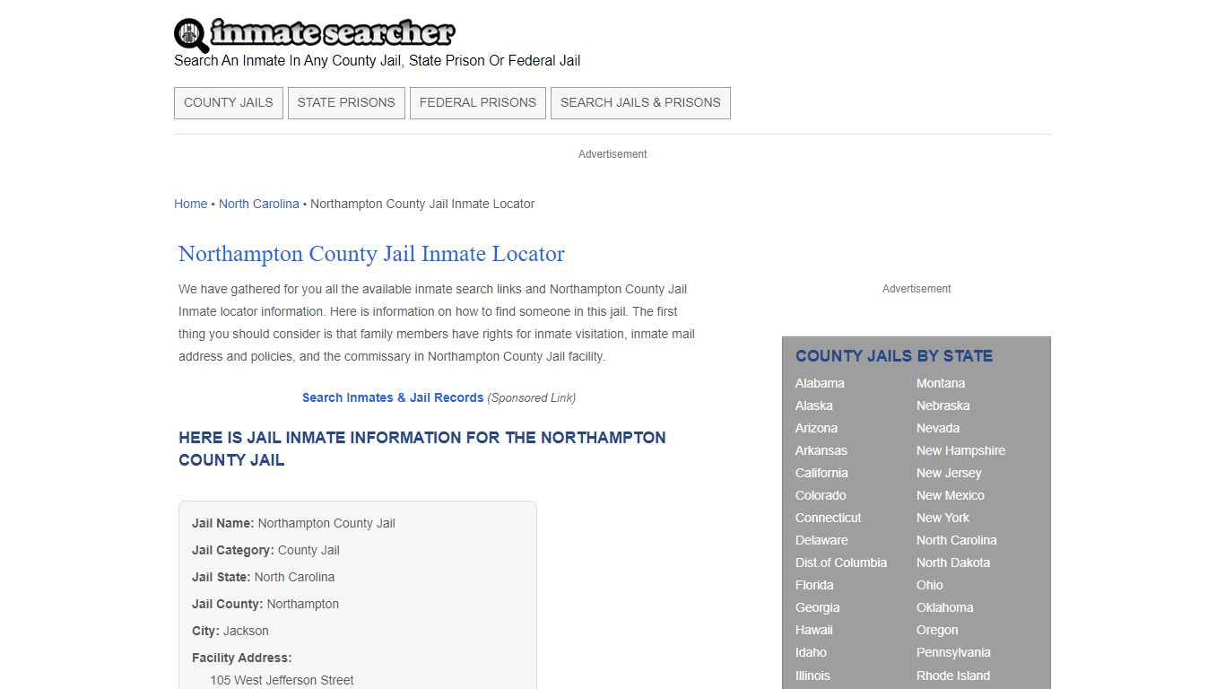 Northampton County Jail Inmate Locator - Inmate Searcher